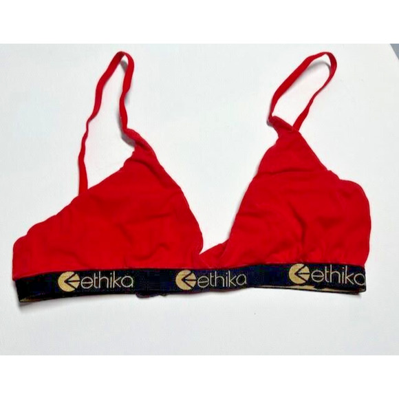 Ethika Womens Bright Red V-Neck Triangle Bralette Bra Size Medium - Picture 1 of 6